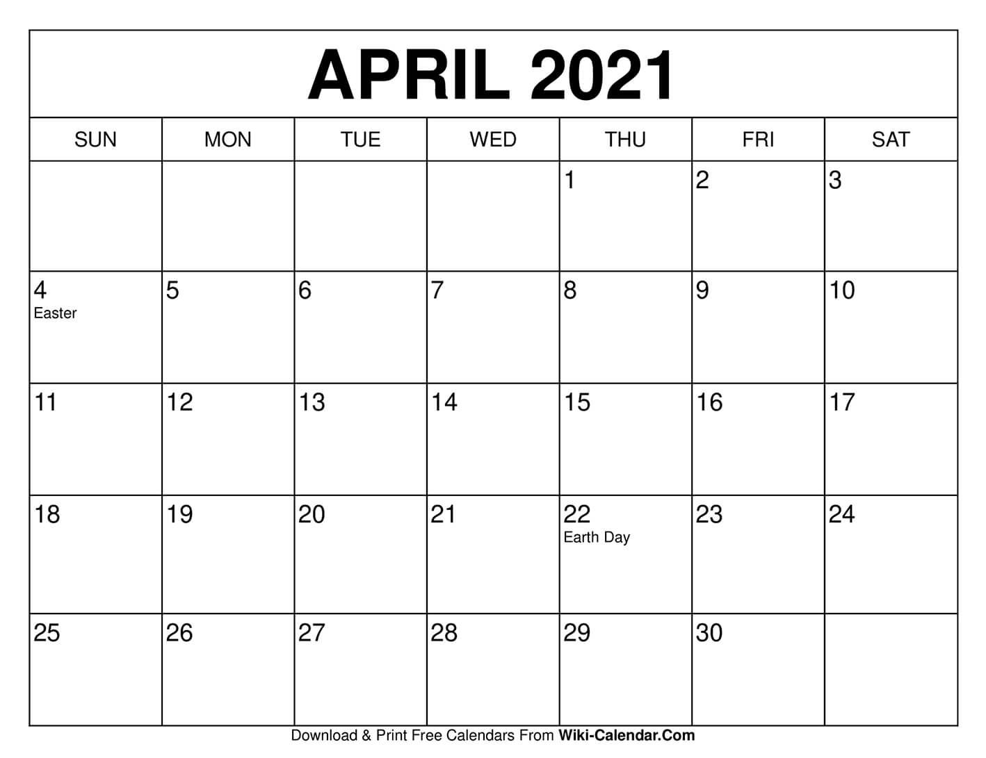 Free Printable April 2020 Calendars