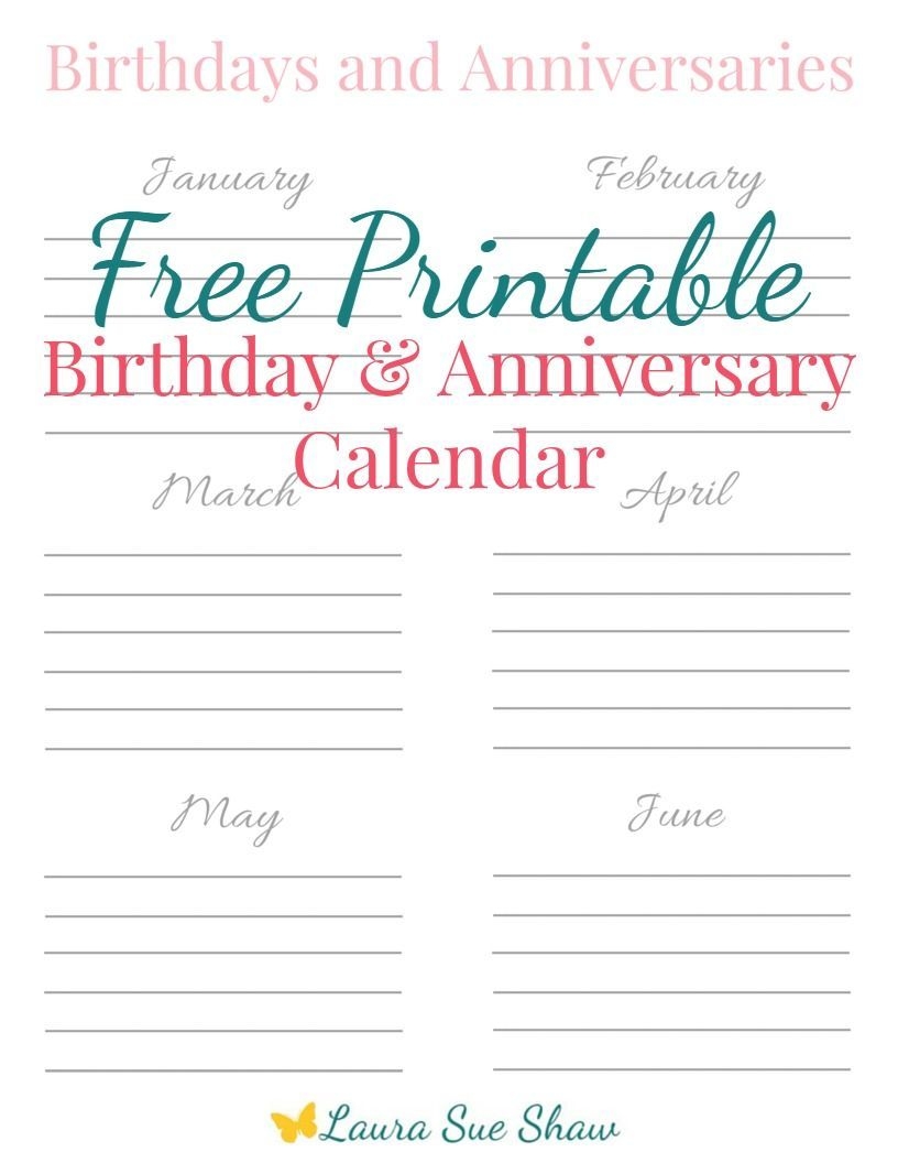 Free Printable Birthday &amp; Anniversary Calendar | Birthday
