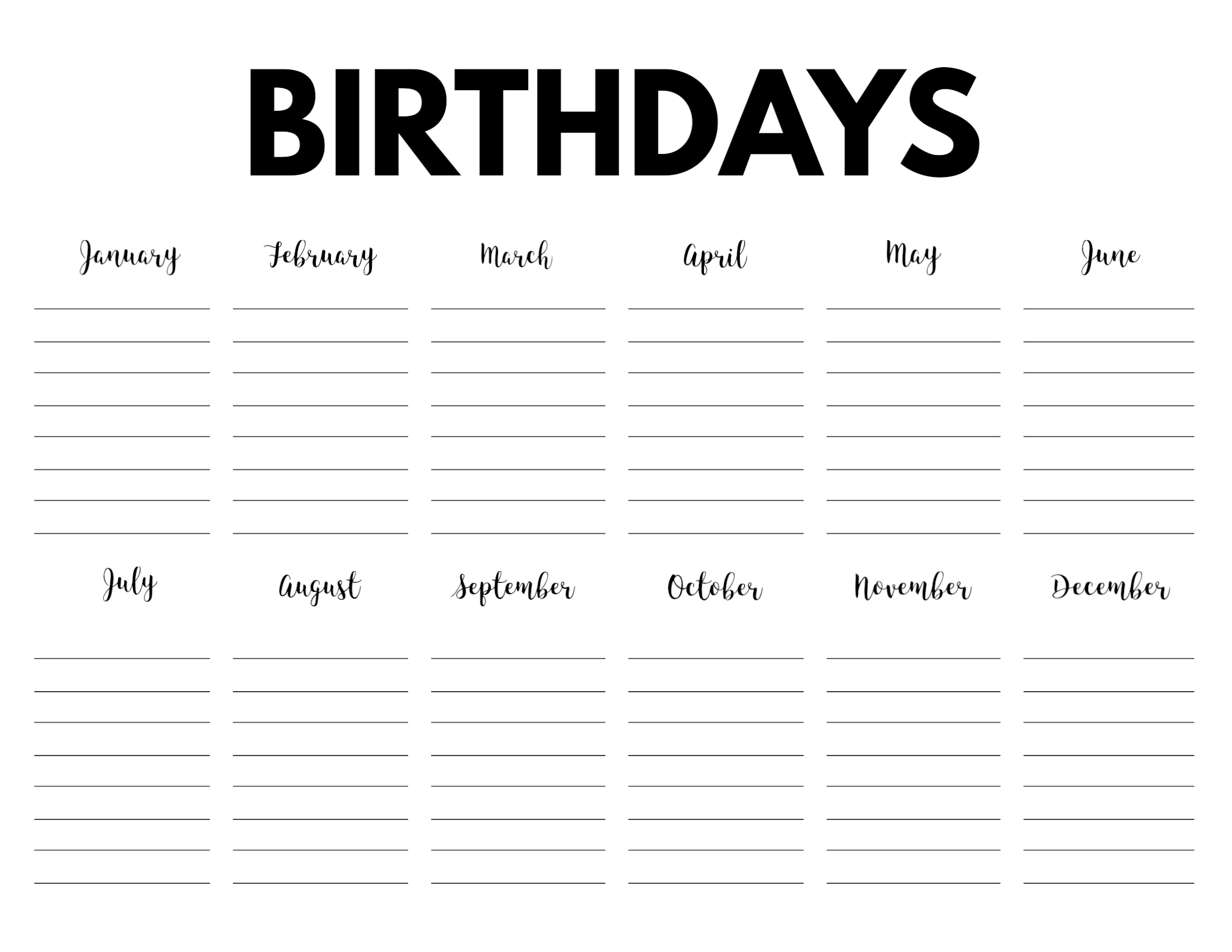 Printable Birthday Calendar Template Printable Calendar 2023