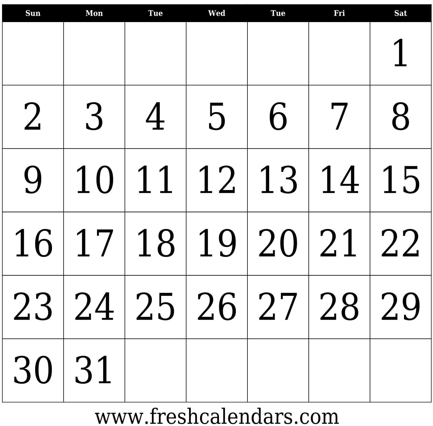 Perfect Blank 31 Day Calendar Form