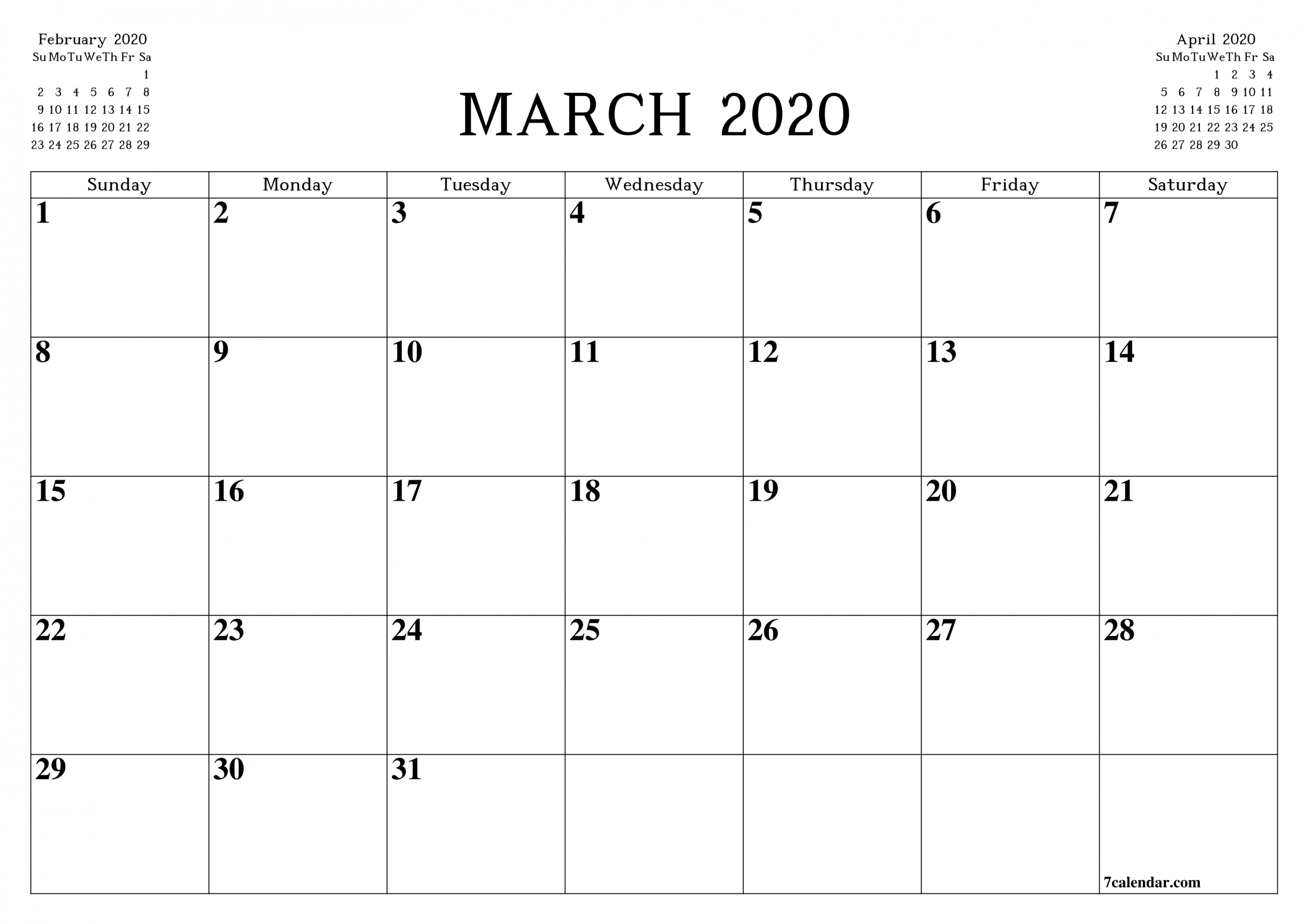 Free Printable Blank Monthly Calendar And Planner For March