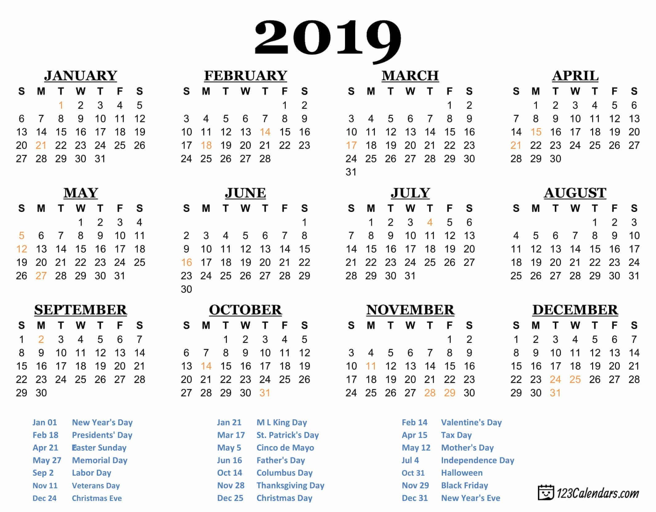 Free Printable Calendar 2019 In Pdf, Word, Excel | Printable