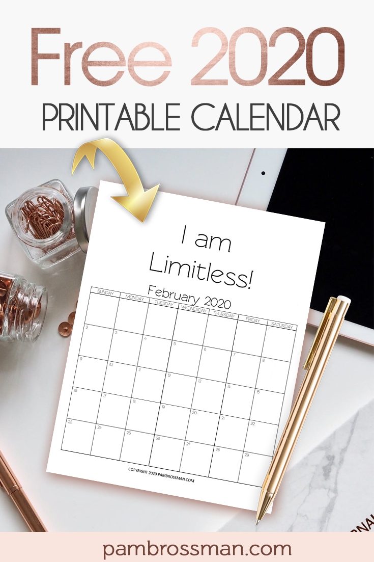 Free Printable Calendar 2020 - Pam Brossman