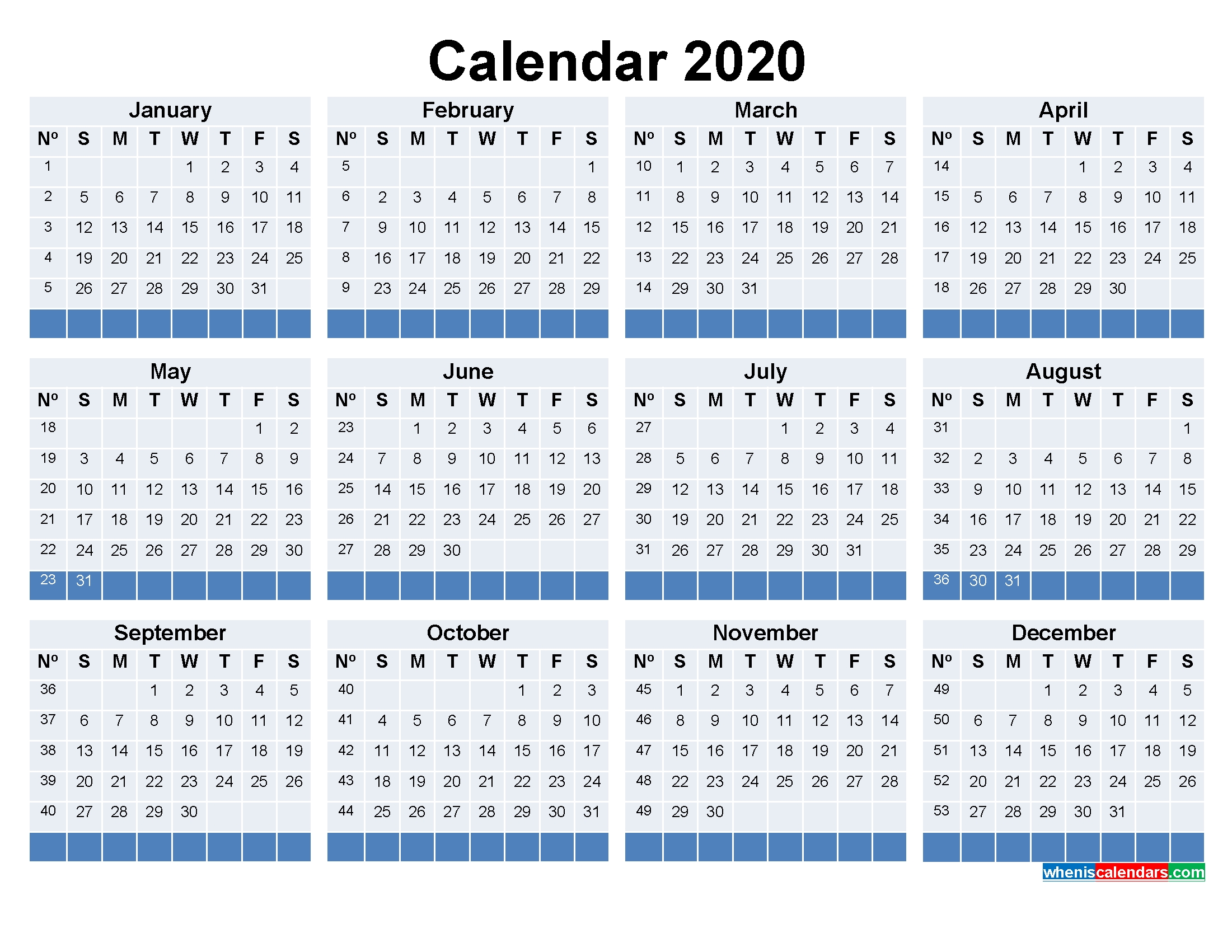 Free Printable Calendar With Week Numbers 2020 | Free