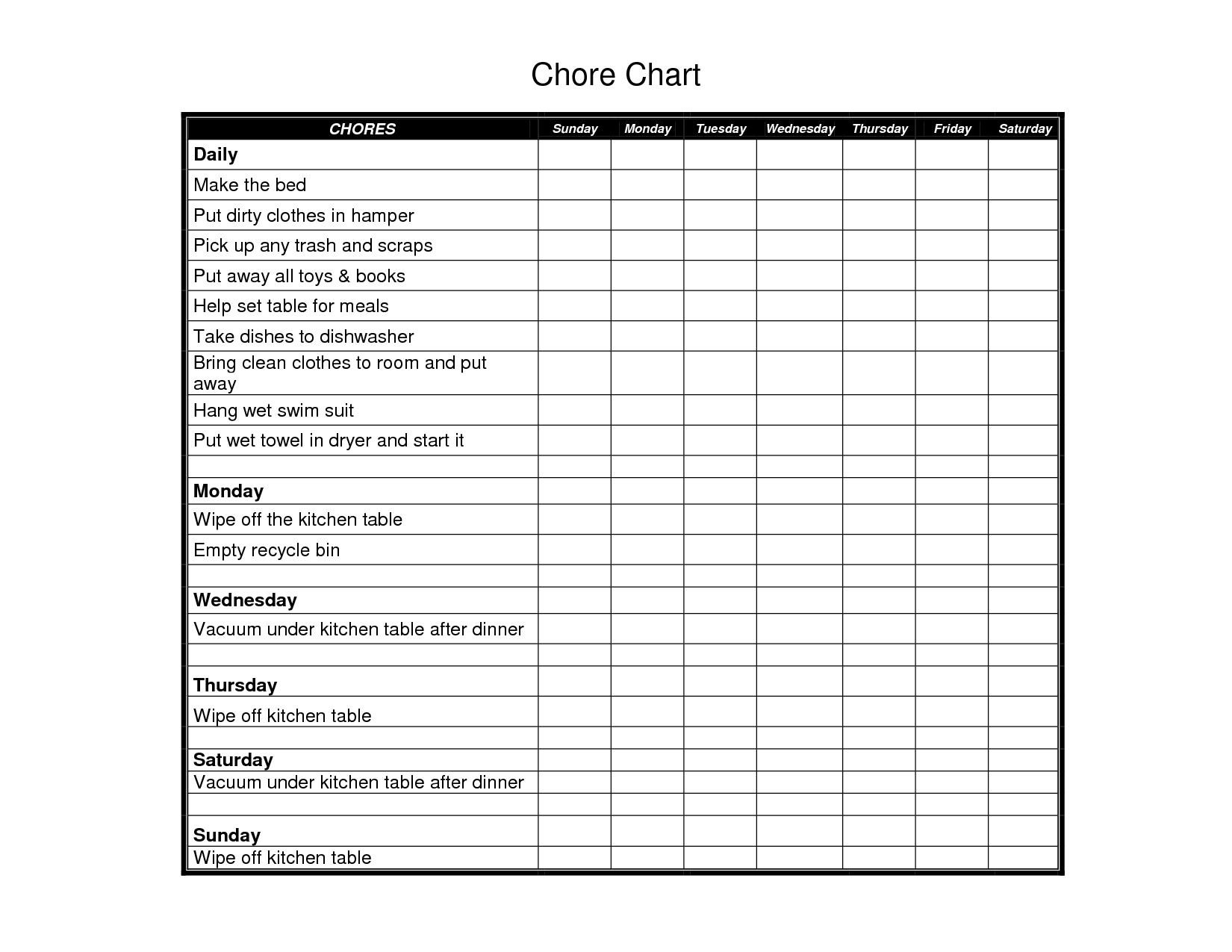 Free Printable Chore Charts | Printable Chore Chart 8 9