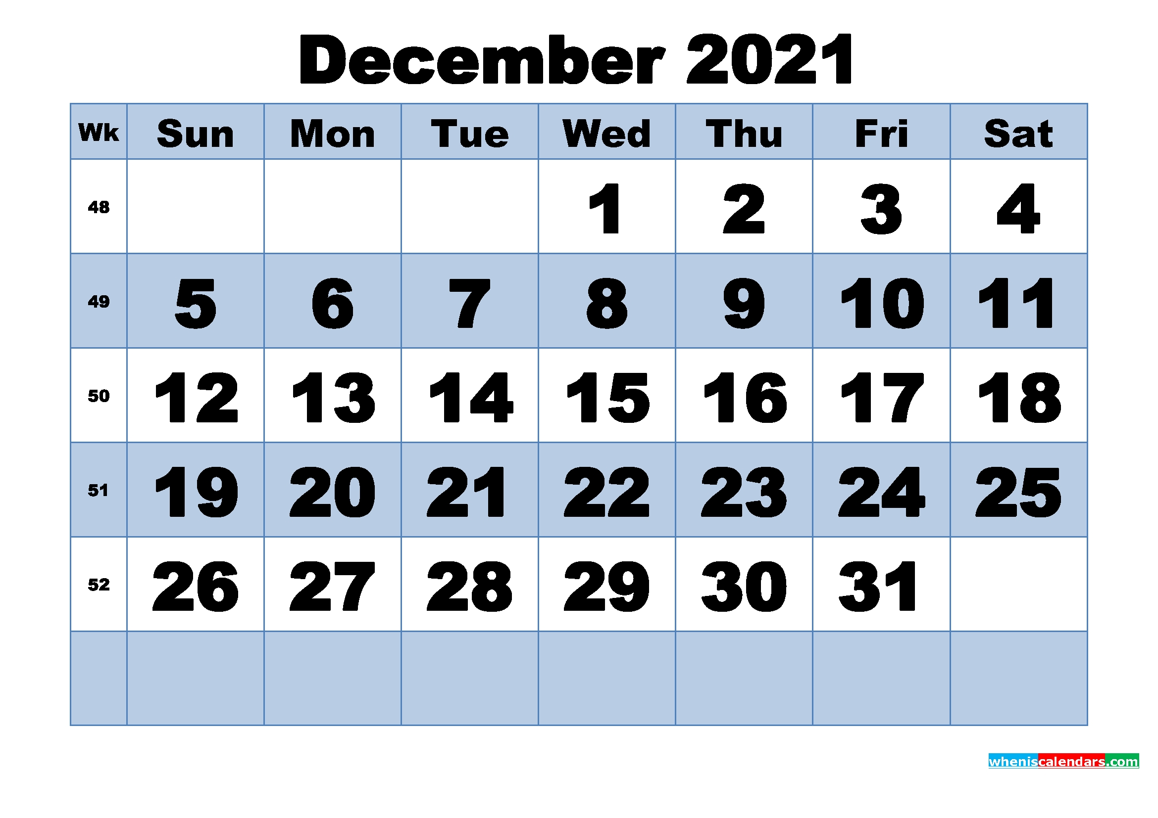 Free Printable December 2021 Calendar With Week Numbers