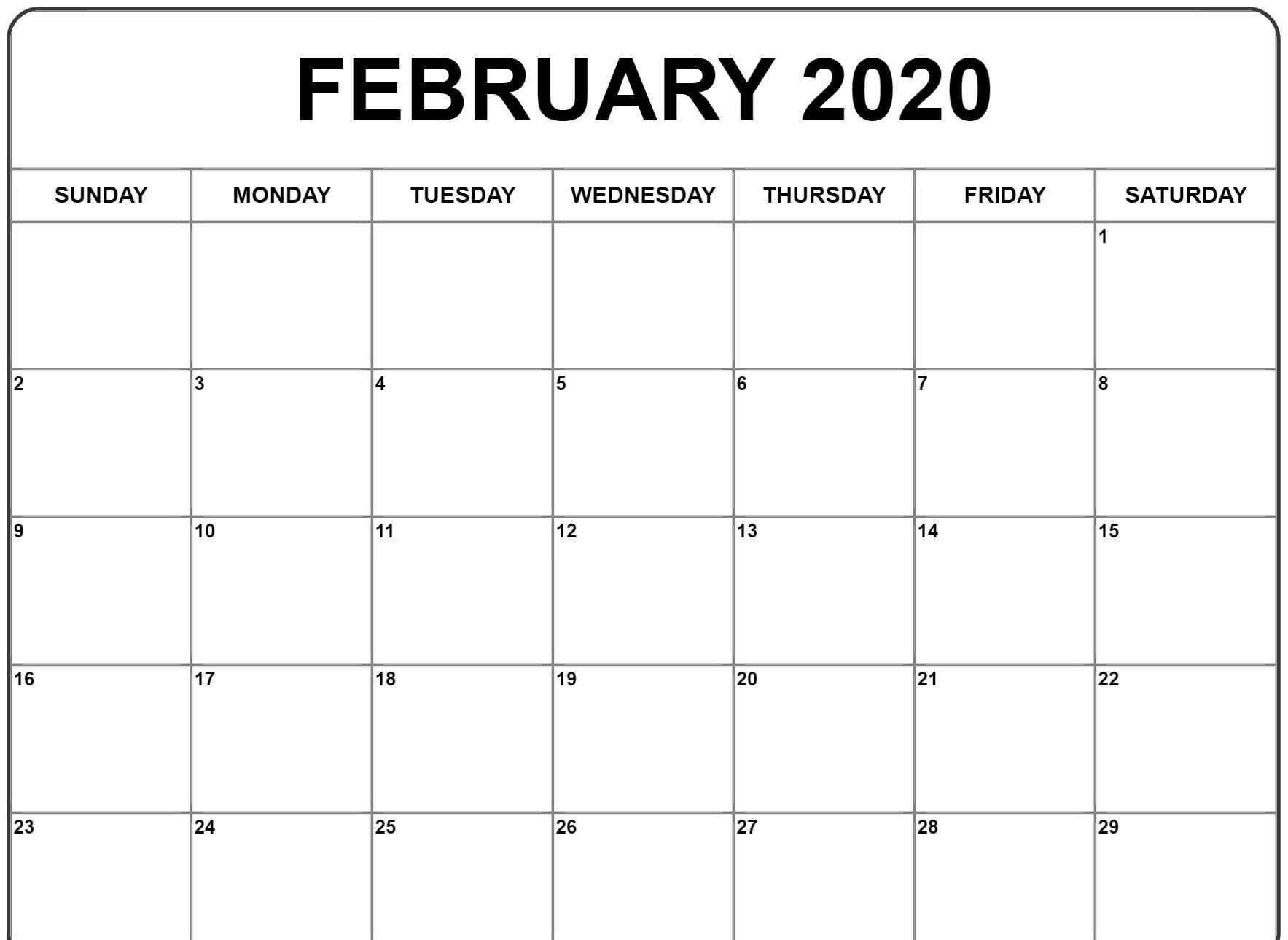 Free Printable February 2020 Blank Calendar Templates