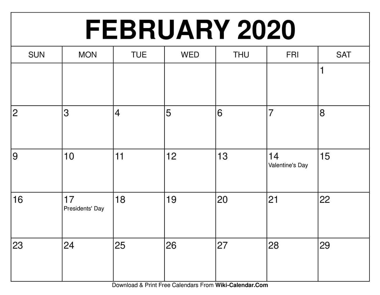 Free Printable February 2020 Calendars