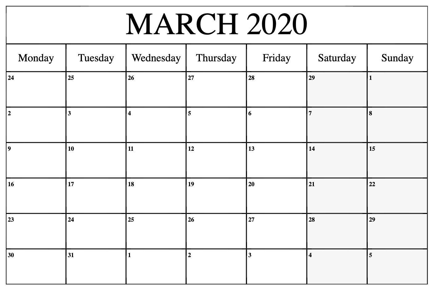 Free Printable March 2020 Calendar Pdf Word Excel Blank