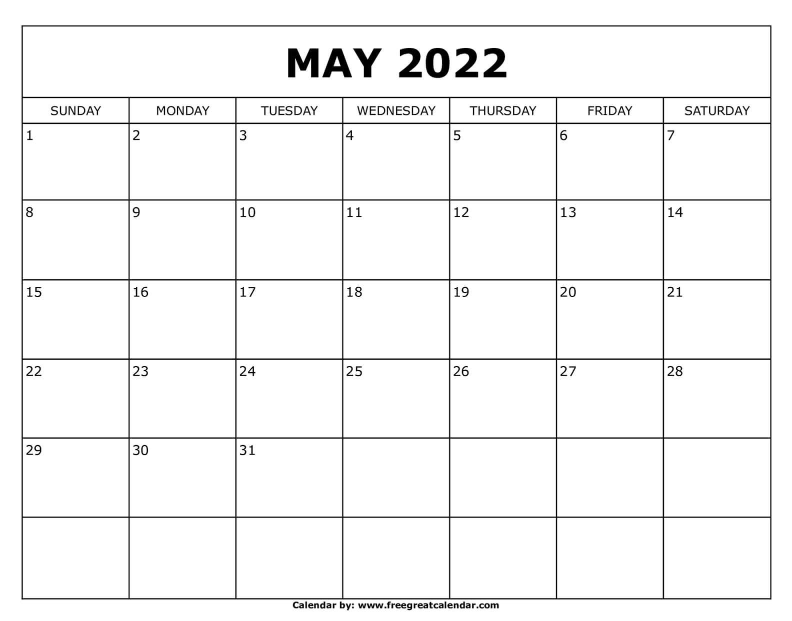 Free Printable May 2020 Calendar