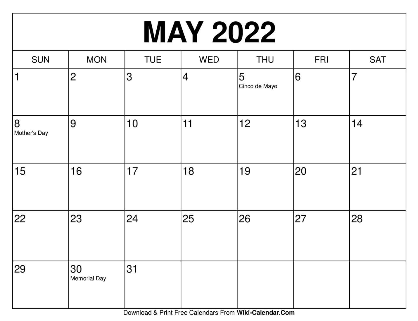 Free Printable May 2020 Calendars