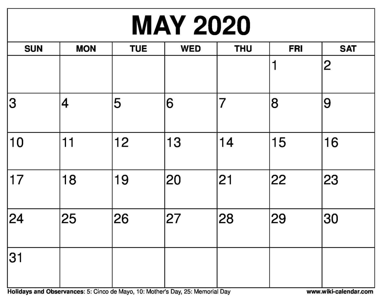 Free Printable May 2020 Calendars