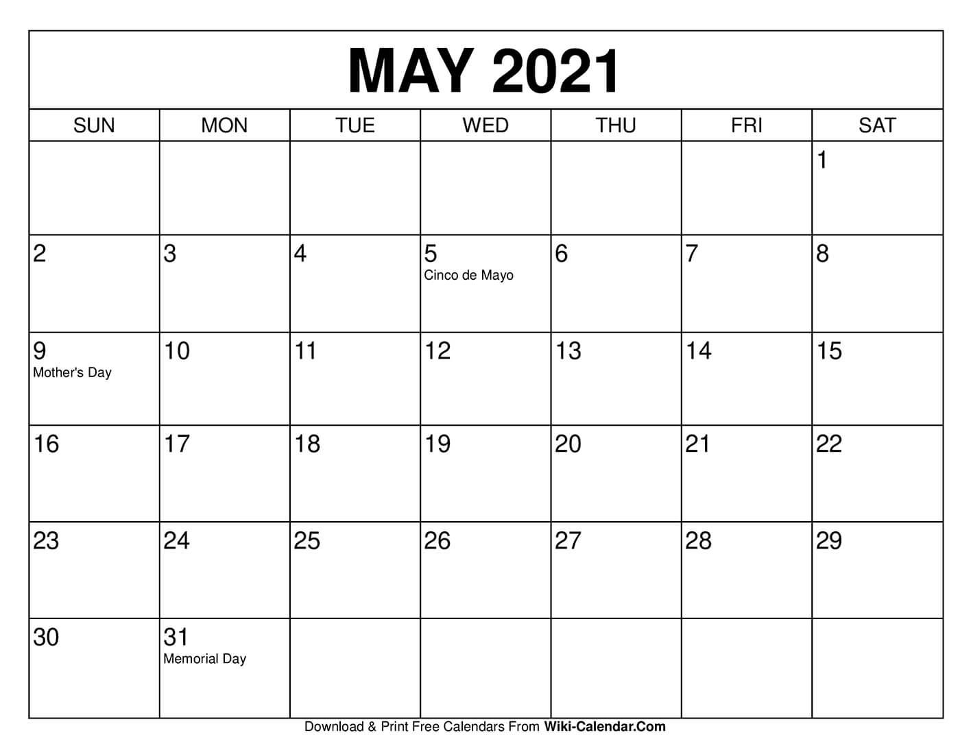 Free Printable May 2020 Calendars