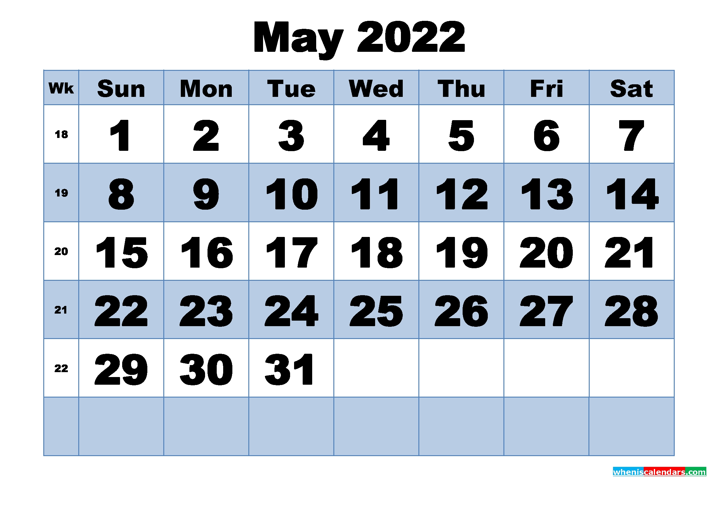 Free Printable May 2022 Calendar With Week Numbers | Free