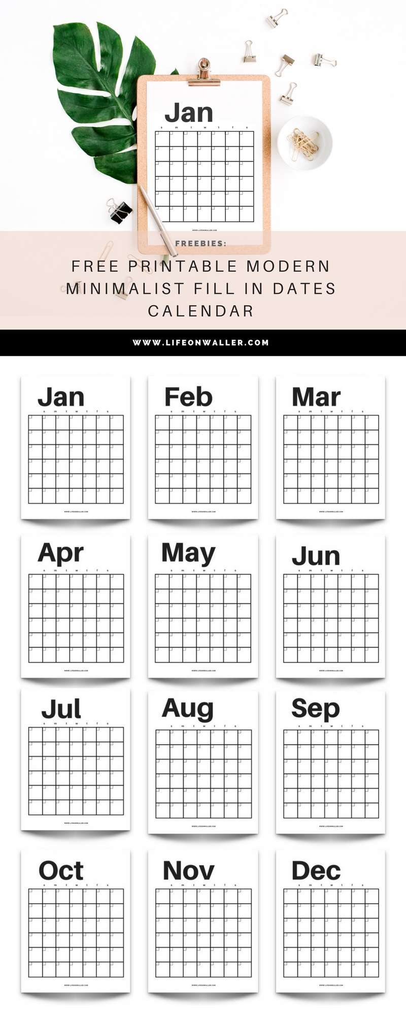 Free Printable Modern Minimalist Fill In Calendar - Use For