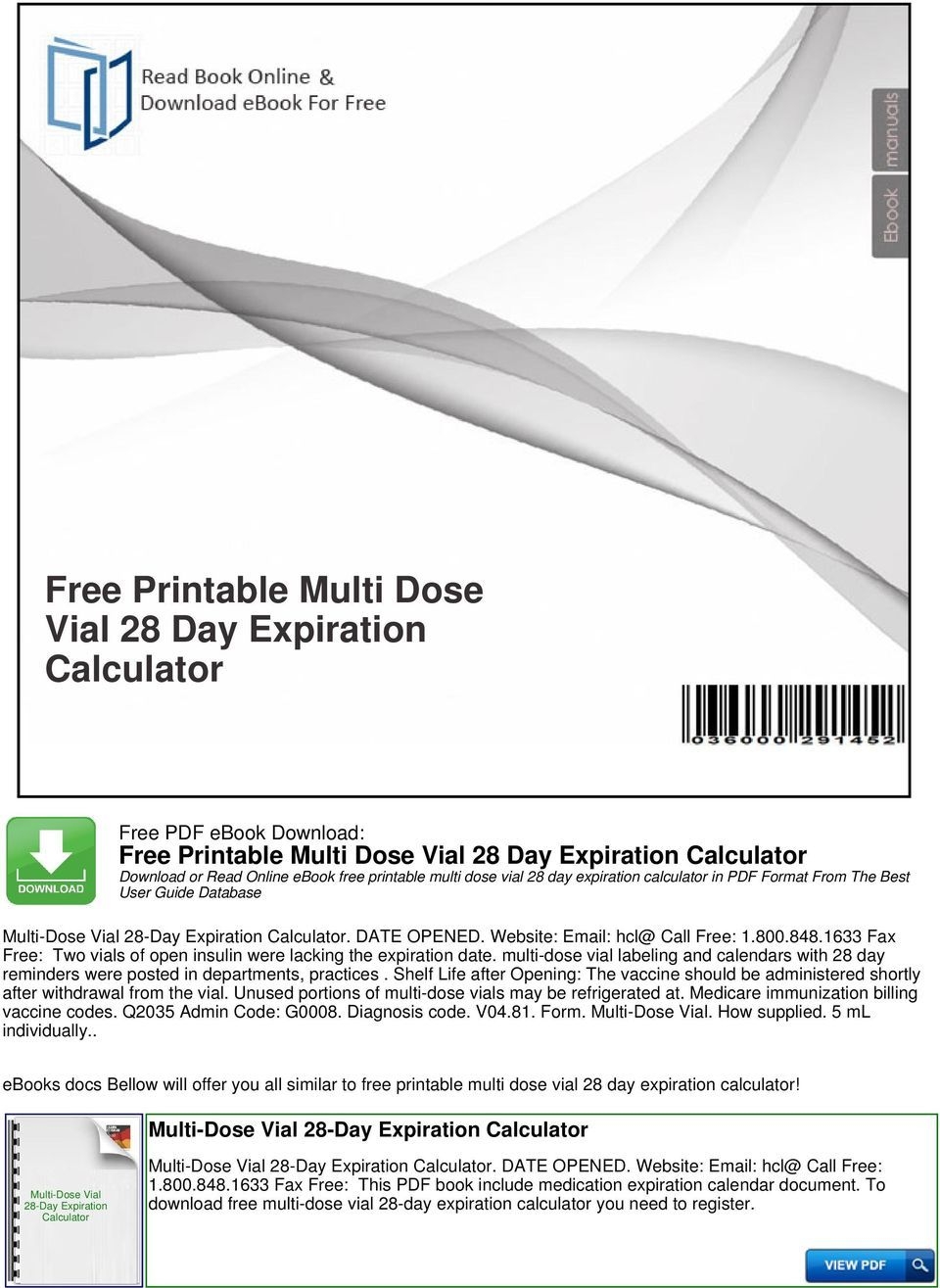 Free Printable Multi Dose Vial 28 Day Expiration Calculator