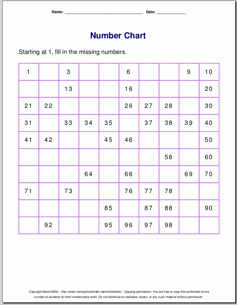 Free Printable Number Charts And 100-Charts For Counting