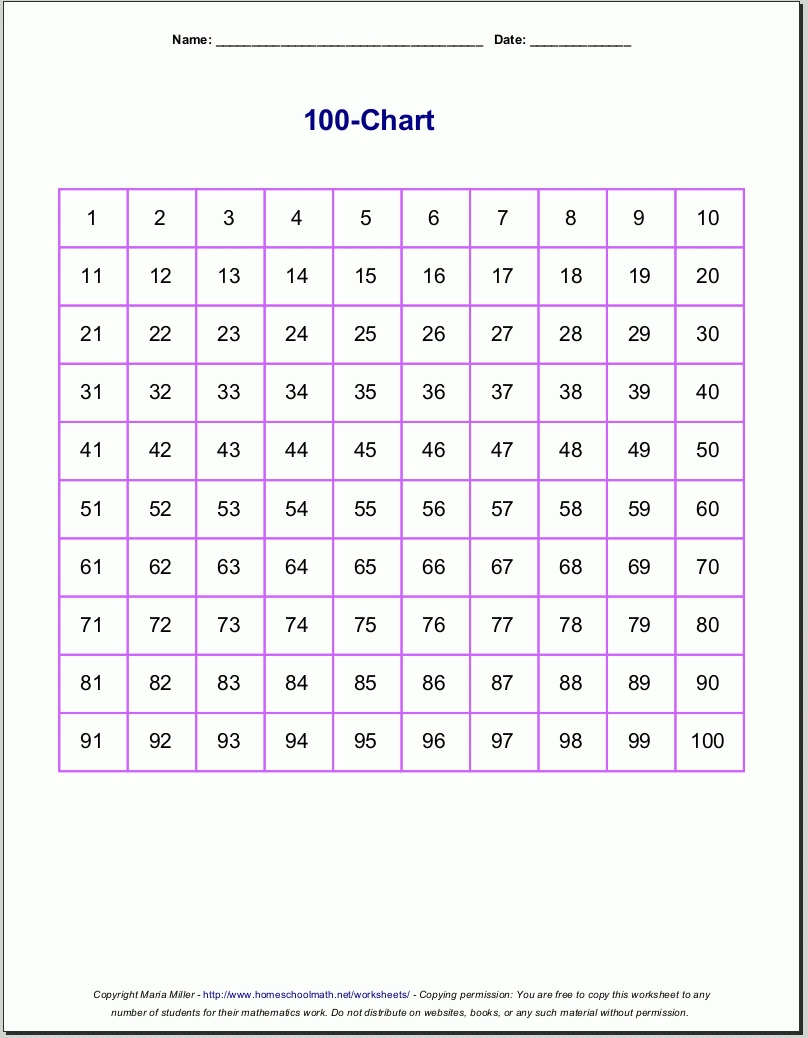 Free Printable Number Charts And 100-Charts For Counting