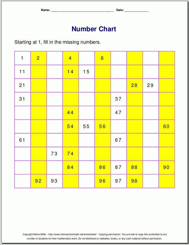 Free Printable Number Charts And 100-Charts For Counting