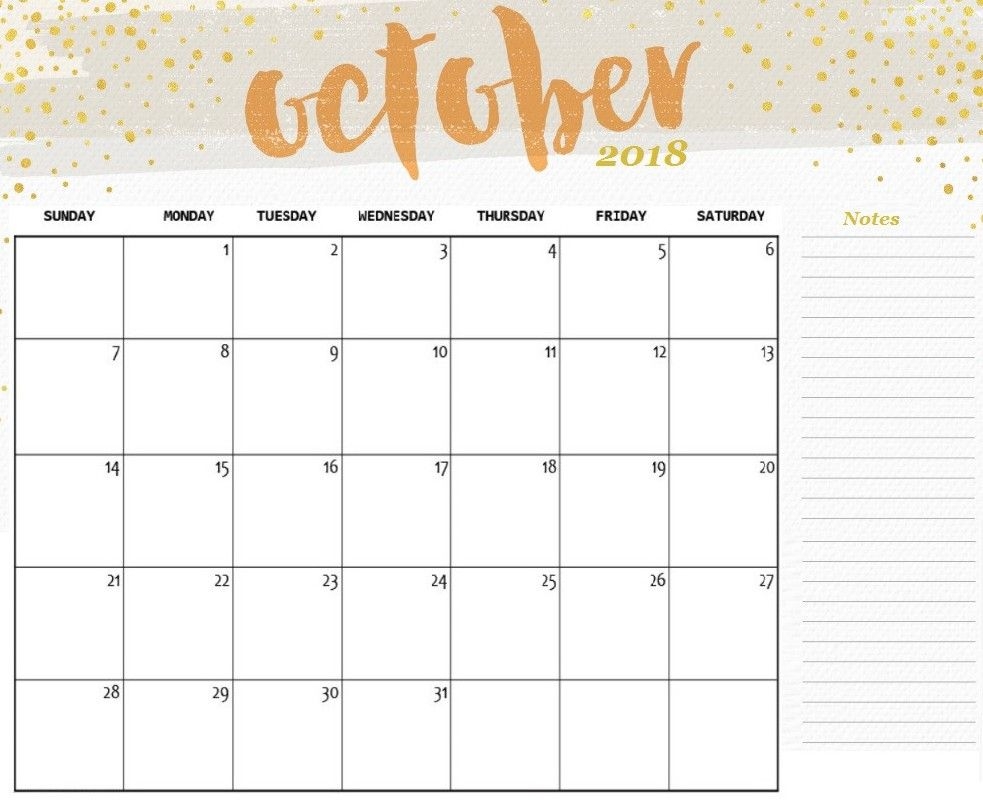 Free Printable October 2018 Calendar With Notes – Printable