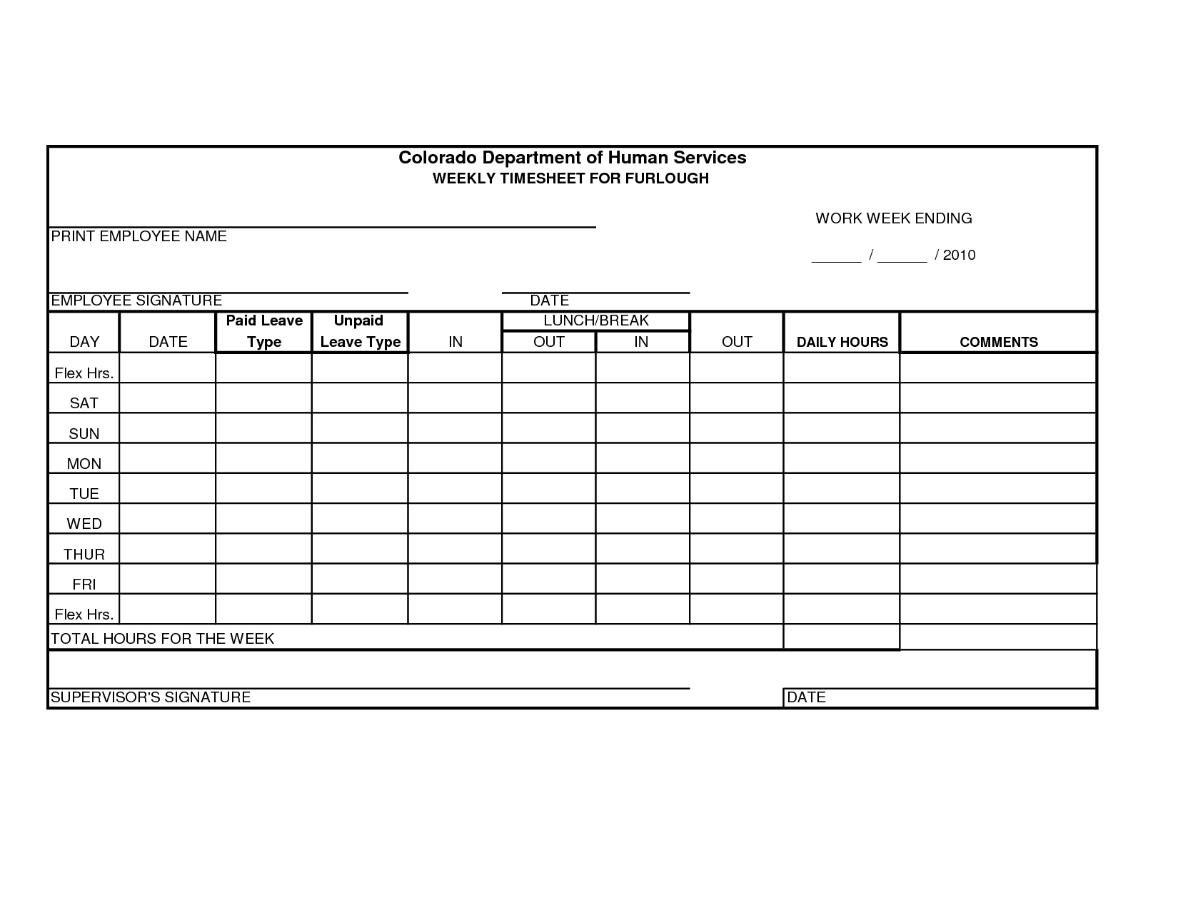 Free Printable Time Sheets Forms | Furlough Weekly Time