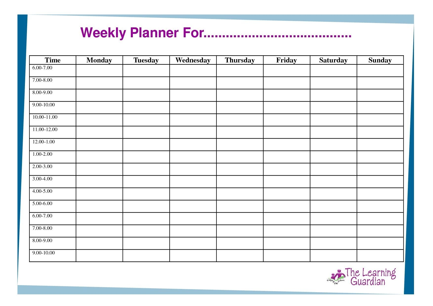 Free Printable Weekly Calendar Templates Planner For Time