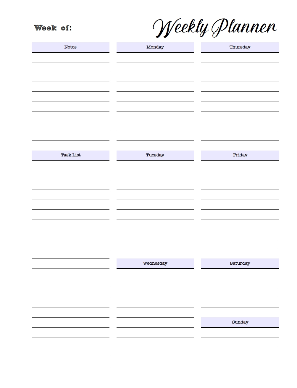 Free Printable Weekly Planners: Monday Start