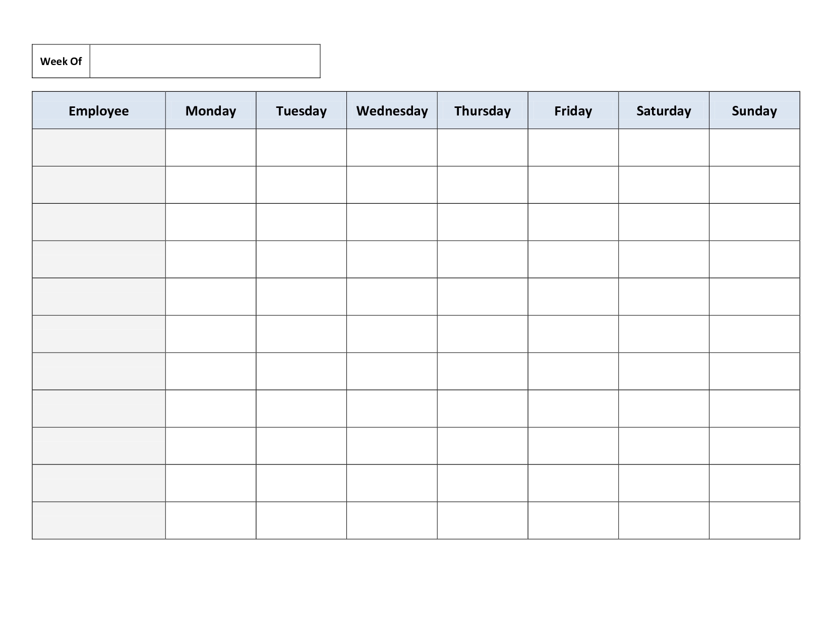 Create Your Employee Monday To Sunday Schedule