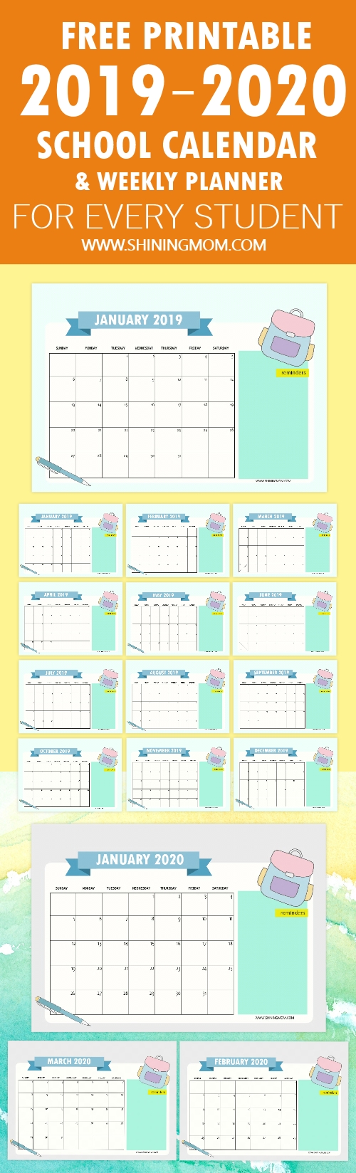 Free School Calendar 2019 – 2020 With Weekly Student Planner