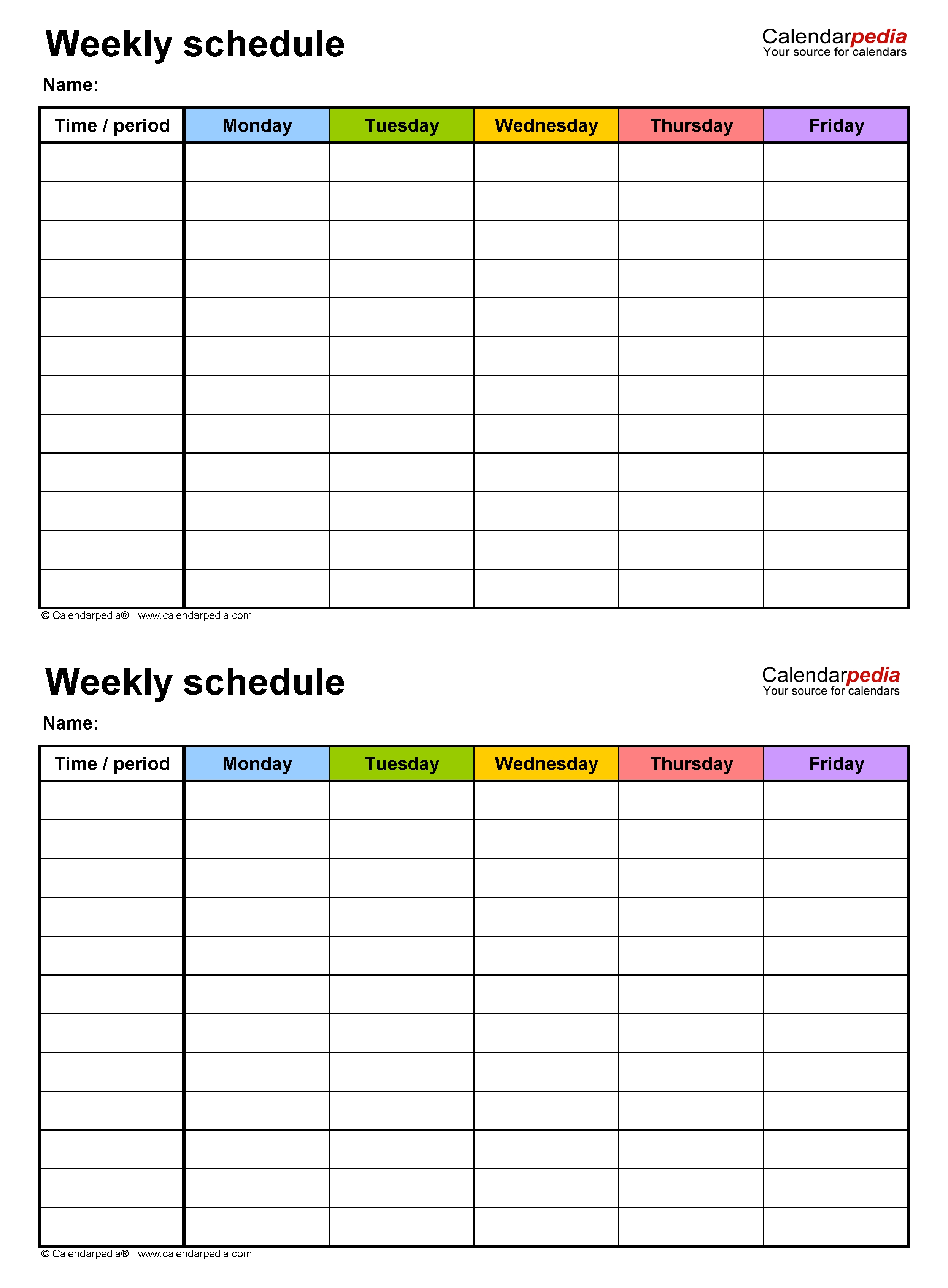 one week work schedule template