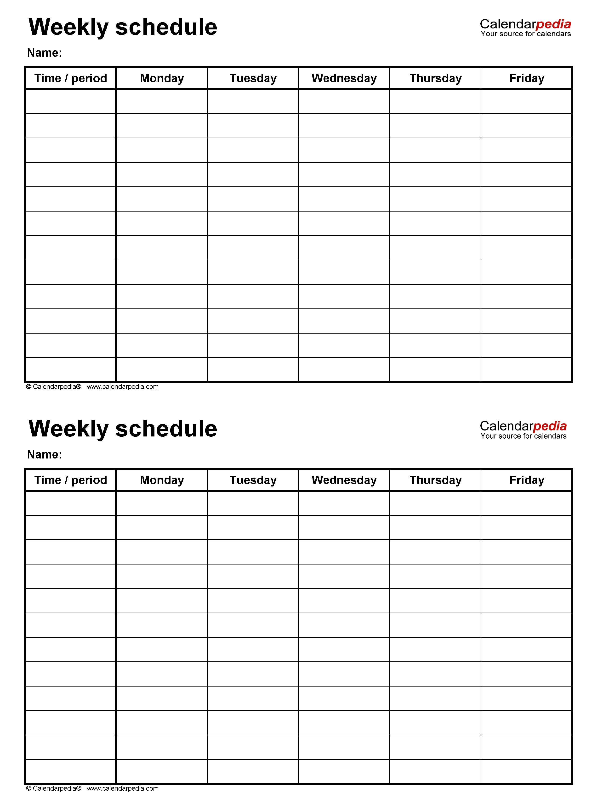 Editable PDF Weekly Schedule Template