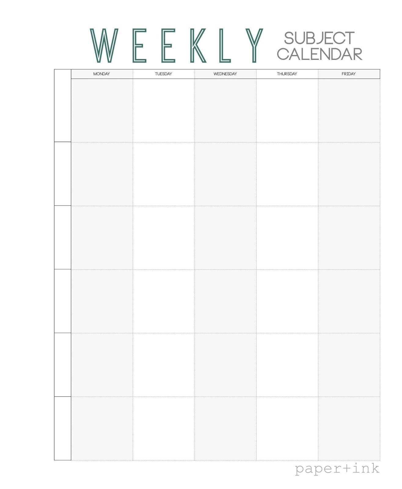 Free Weekly Subject Calendar | School Calendar, Weekly