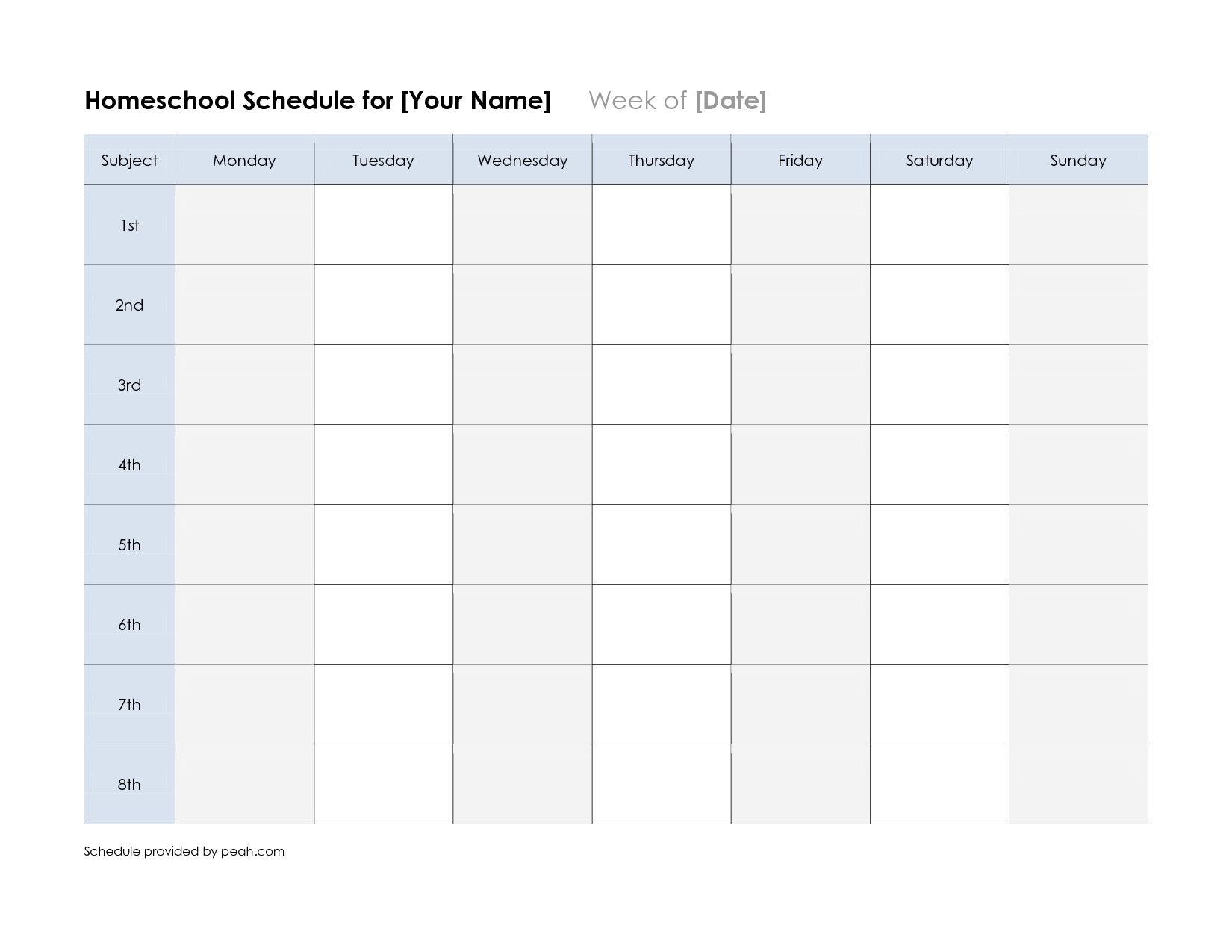 Effective Free Printable Weekly School Schedule With Time Slots