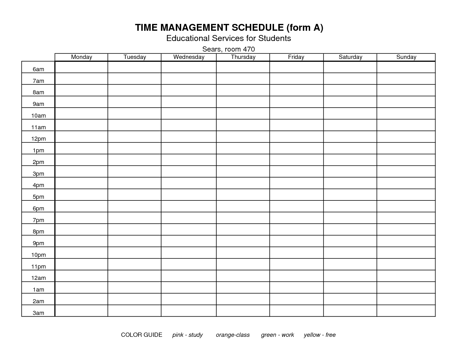 Ftu Schedule Template. (Found Free On The Www. I Do Not Own