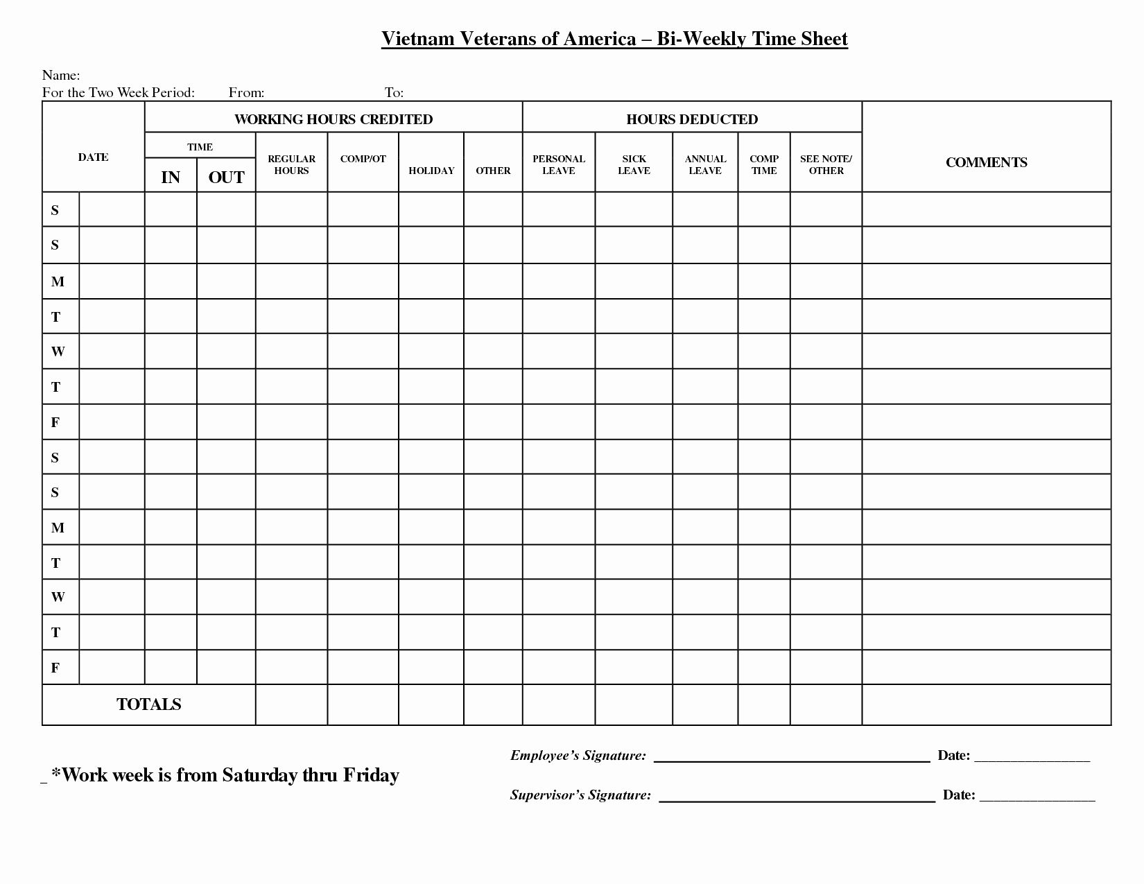 Universal 2 Week Time Sheet Printable - Get Your Calendar Printable