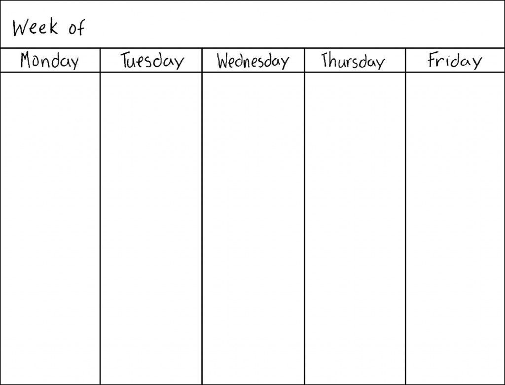 Get 5 Day Week Blank Calendar Printable | Weekly Calendar