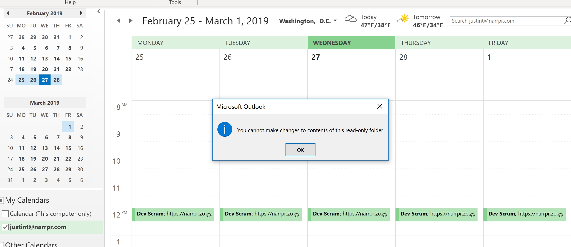 Google Calendar Synced To Outlook Can&#039;t Add Or Modify Events