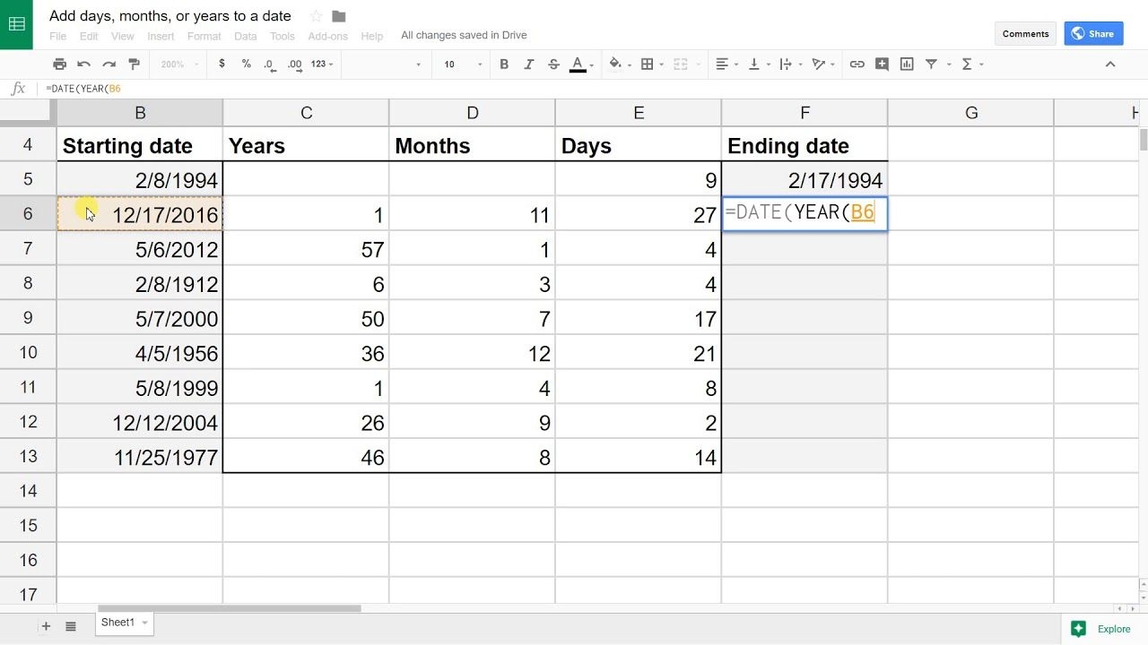 Google Sheets - Add (Or Subtract) Days, Months Or Years To A Date