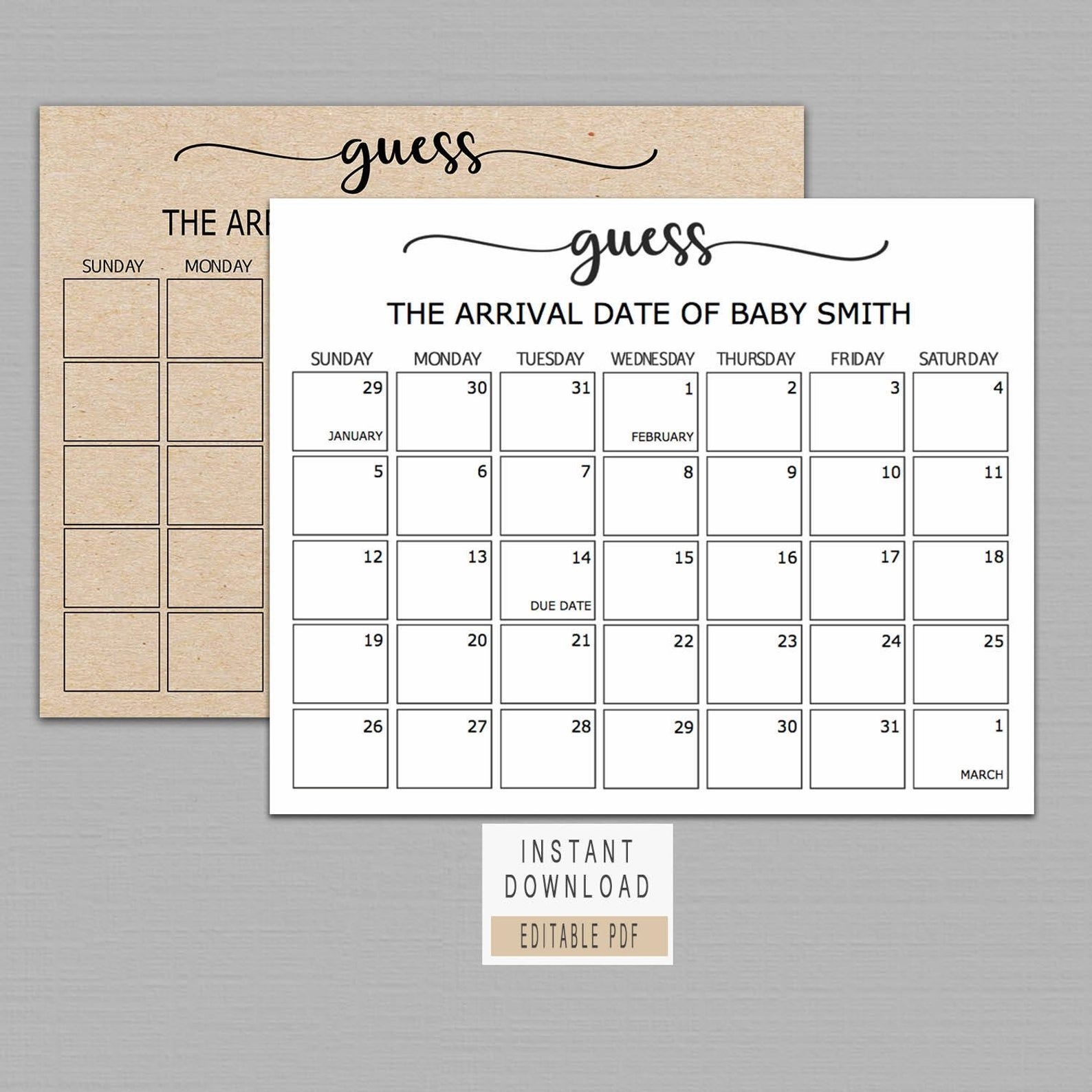 Guess Baby Birthday Calendar, Baby Due Date Calendar Poster