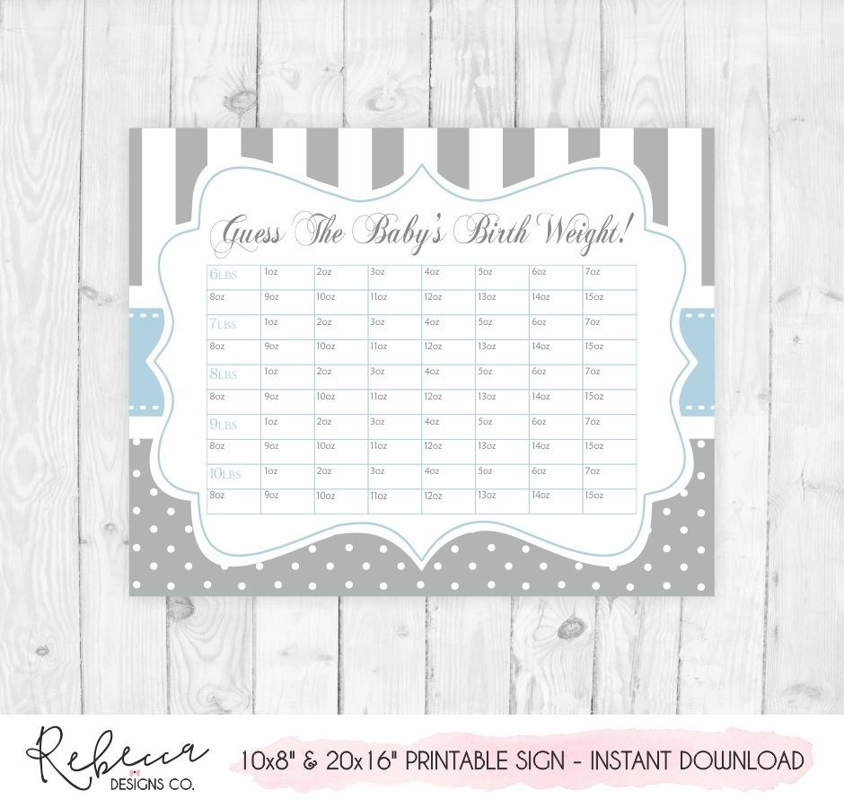 Guess The Baby&#039;s Weight Blue And Grey Sign • Instant Download