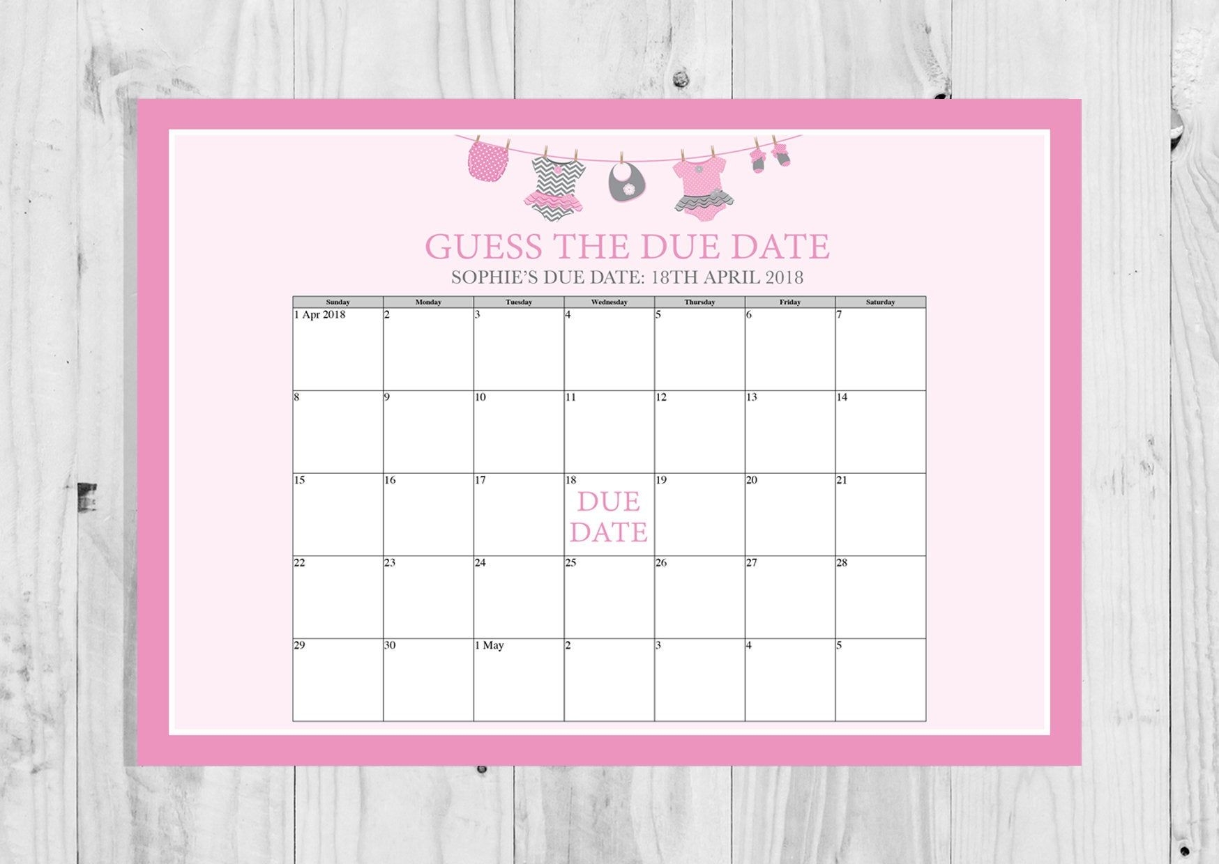 Guess The Due Date, Pink Washing Line, Clothes Line, Baby Girl, Baby  Shower, Baby Shower Game, Digital Download