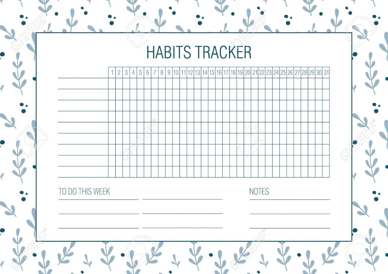 Habit Tracker Blank With Hand Drawn Floral Texture. Bullet Journal..