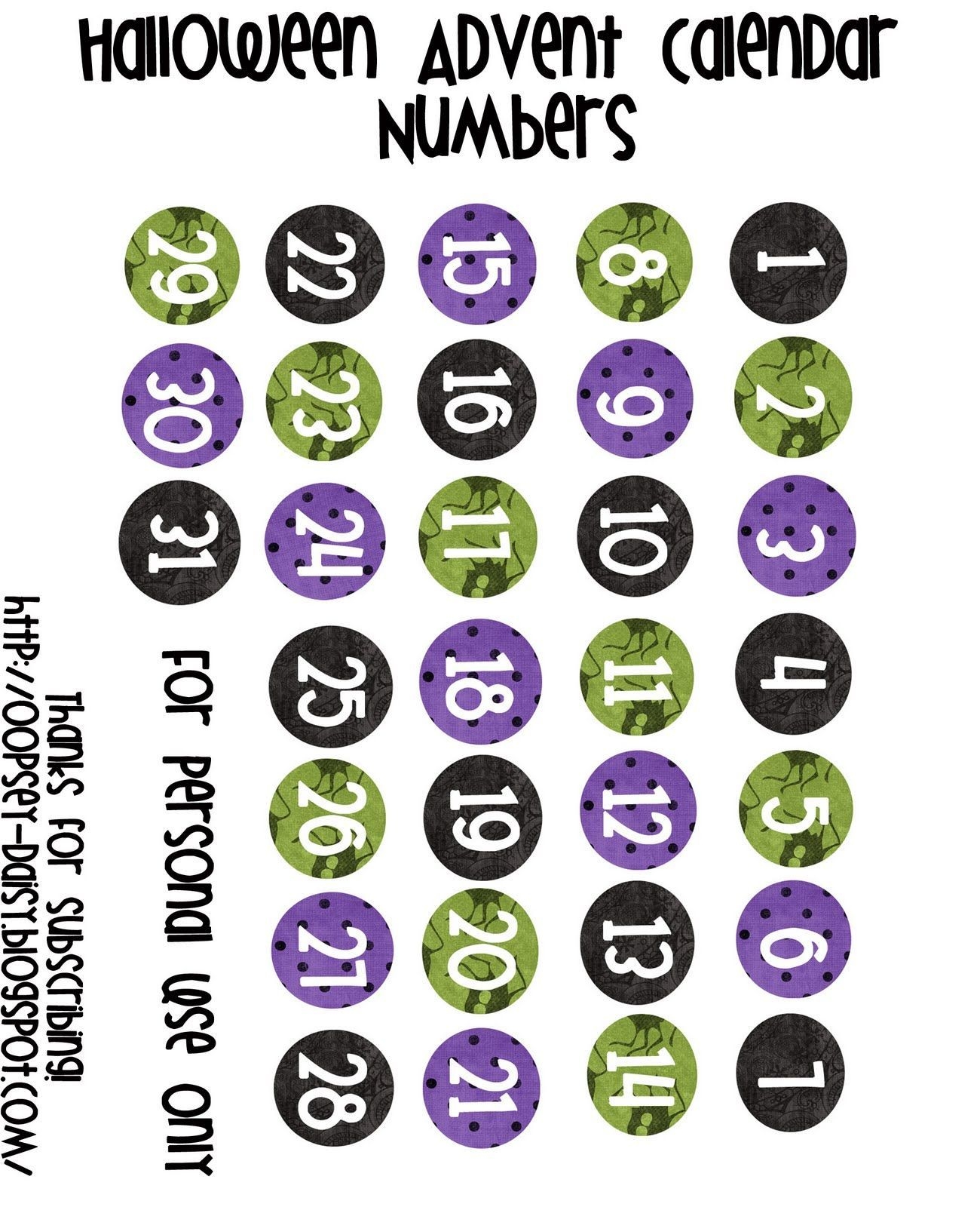 Halloween Advent Numbers (Turn Into Magnets) Printable
