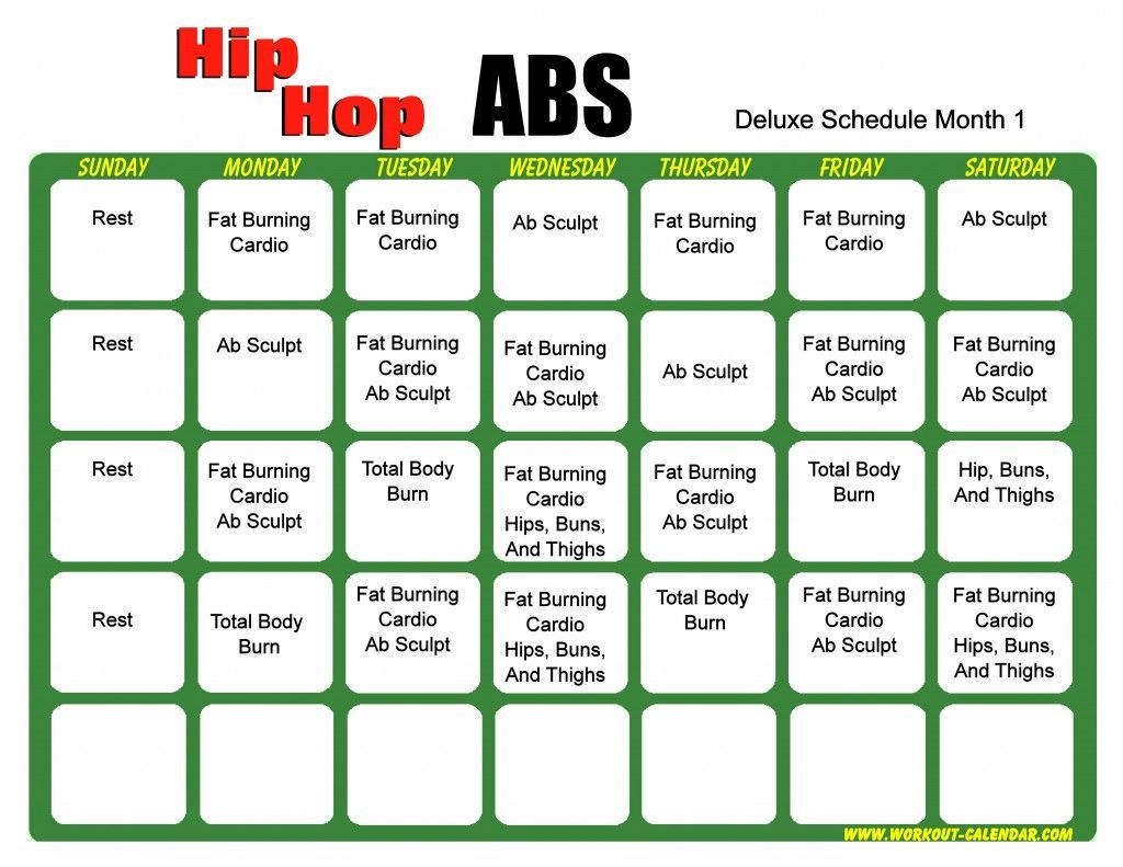 Hip Hop Abs Workout Calendar | Workout Calendar, Hip Hop Abs