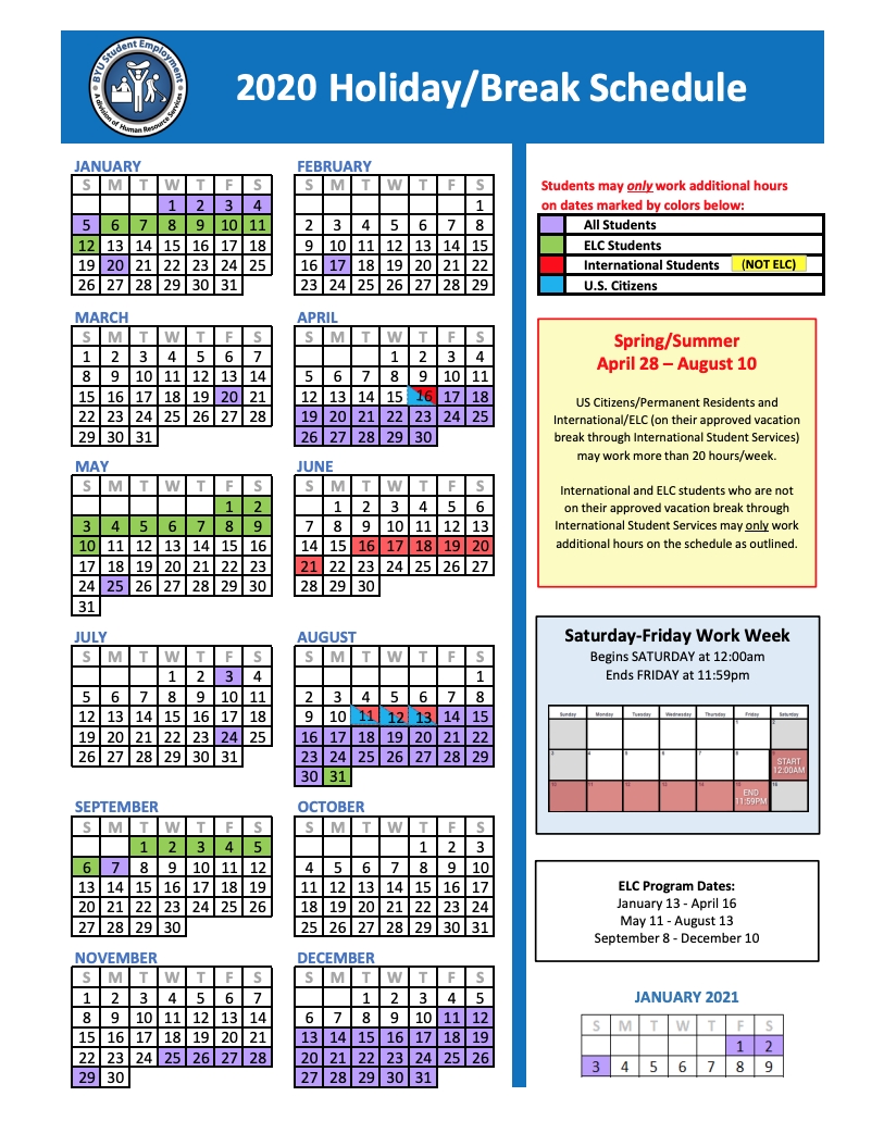 Holiday/break Schedule | Human Resources