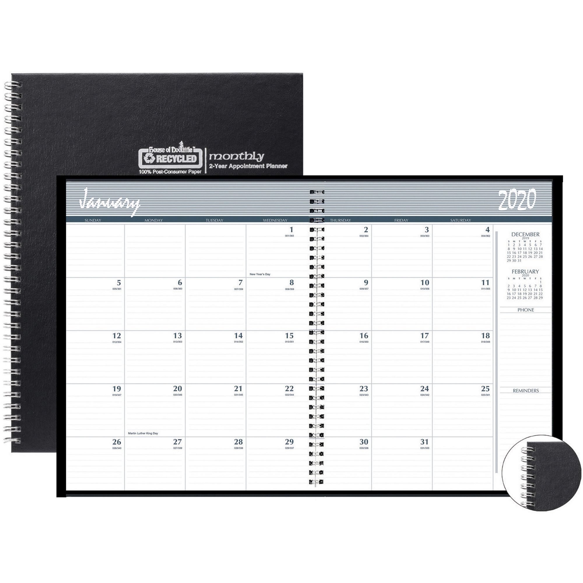House Of Doolittle Monthly Calendar Planner 2 Year Black Hard Cover 8-1/2 X  11 Inches - Yes - Monthly - 2 Year - January 2020 Till December 2021 - 1