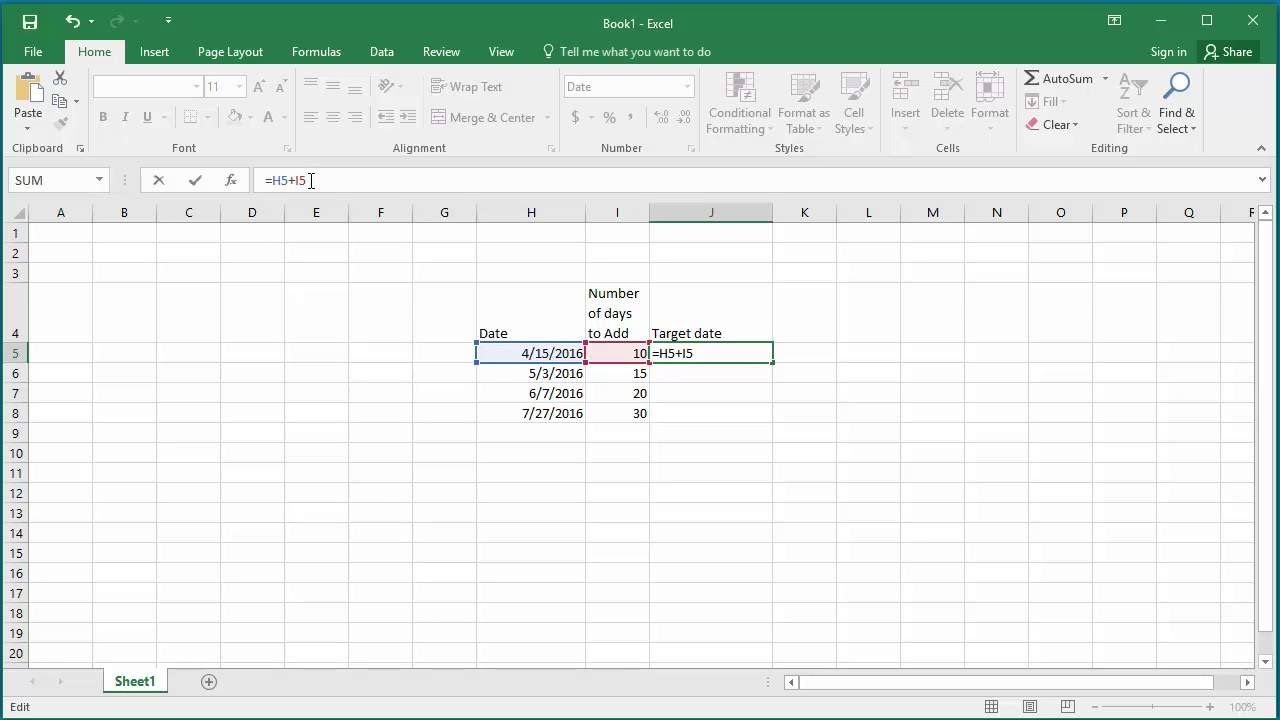 How To Add Number Of Days To A Date In Excel 2016