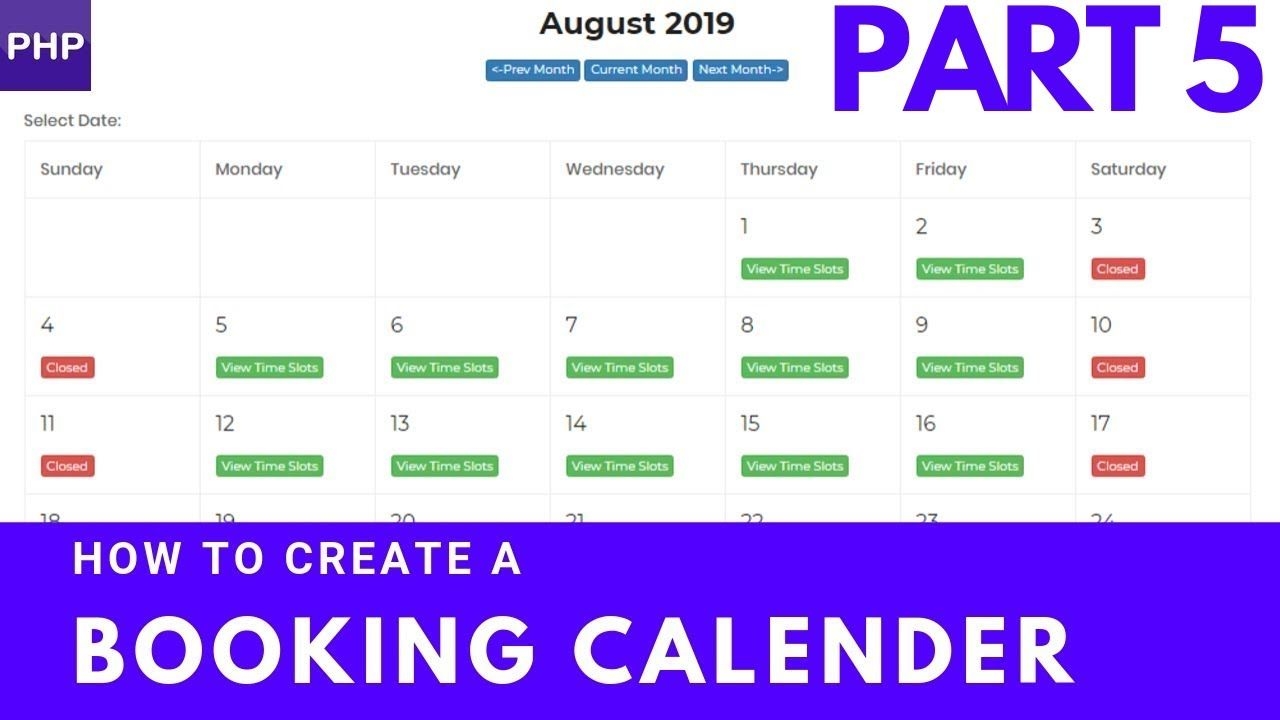 How To Create A Booking Calendar With Time Slots And Validation Php Mysql  Part 5