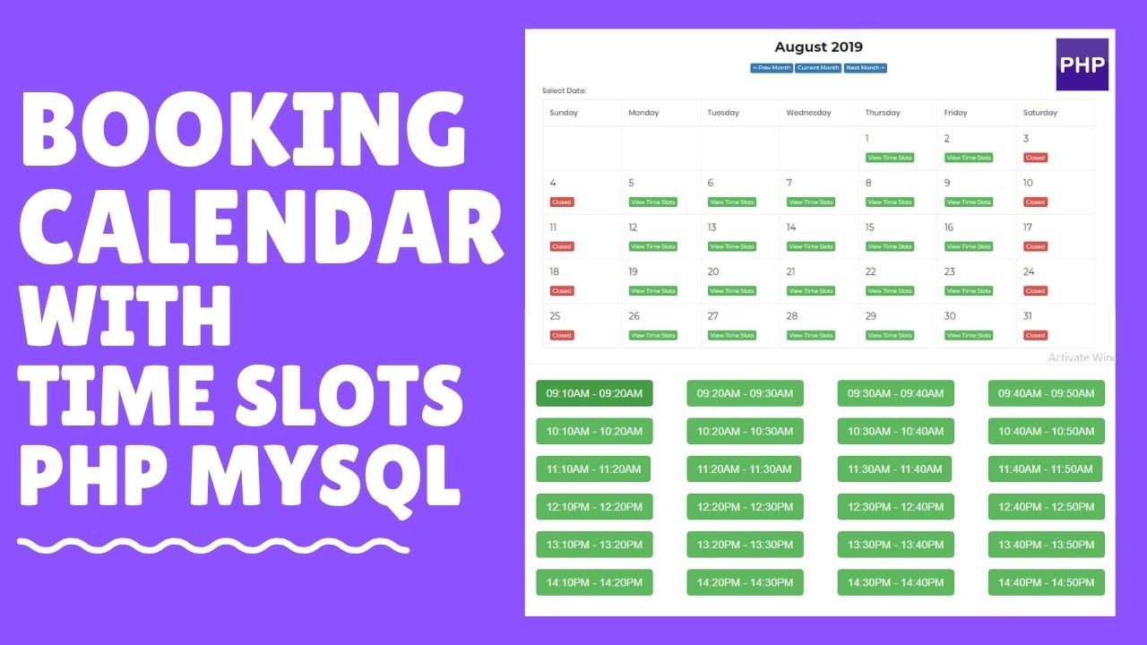 How To Create A Booking Calendar With Time Slots Php Mysql Part 3