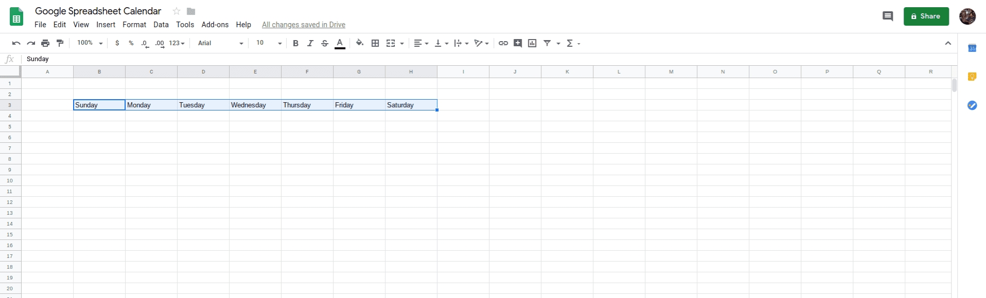 How To Create A Calendar In Google Sheets - Calendar